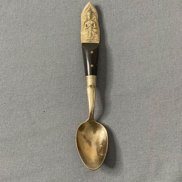 Thailand Gold Color Wood Collectors Souvenir Sugar Spoon Hindu God 4 3/4" - Picture 3 of 9